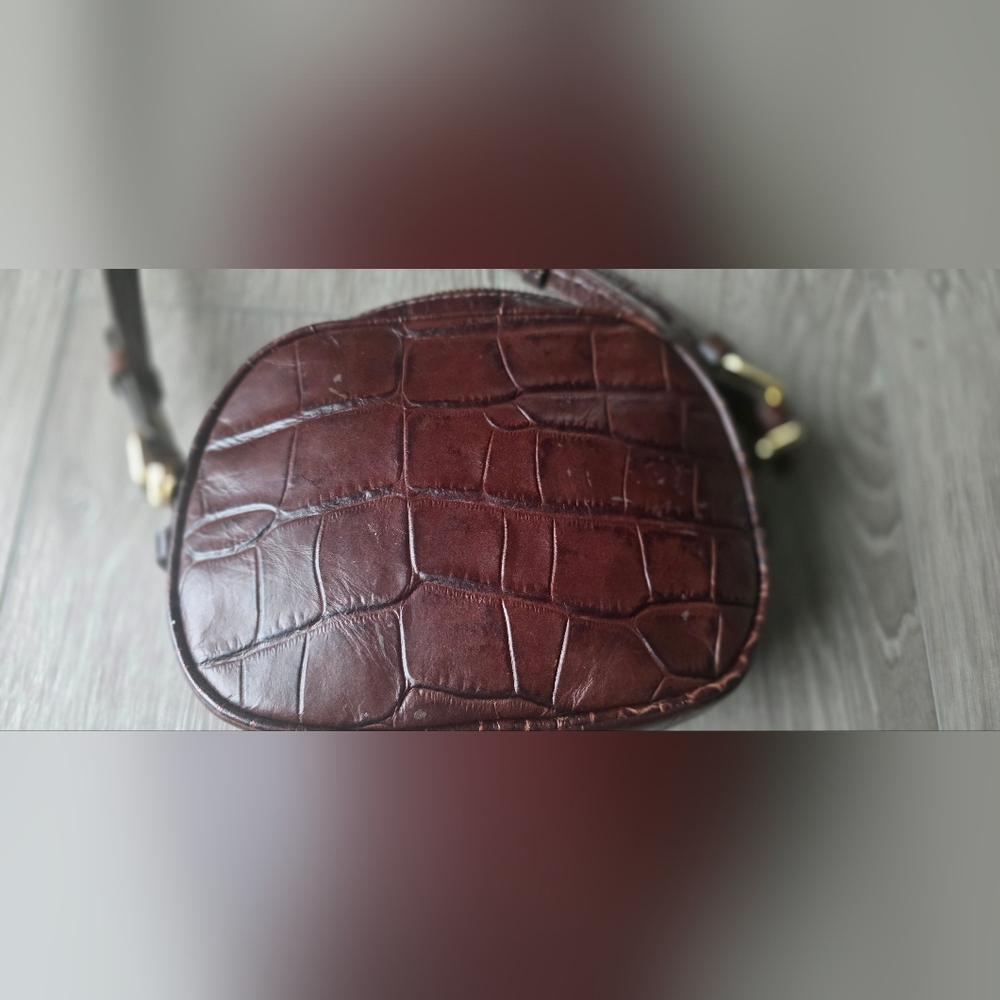 Vintage Brown Lauren Ralph Lauren Croc Embossed Leather Crossbody Gold Hardware - Picture 6 of 16